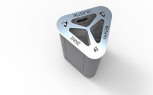 street furniture, litter bin, logo, curved, rectangular, full segregation, preliminary segregation, steel