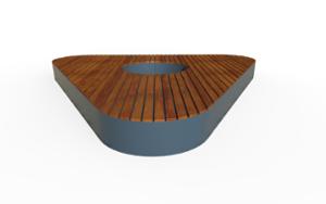 street furniture, planter, bench, wood, curved, wood seating