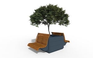 street furniture, planter, seating, wood backrest, wood seating