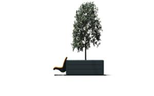 street furniture, planter, seating, wood backrest, wood seating
