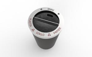 street furniture, litter bin, curved, preliminary segregation, lid mounted with gudgeon pin