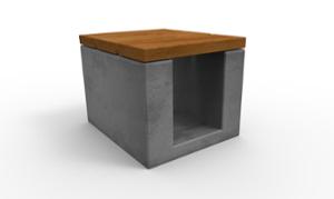 street furniture, bench, wood seating, concrete, smooth concrete, for single person