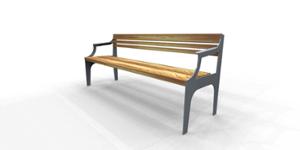 street furniture, seating, wood seating, wood backrest, armrest, logo, vintage