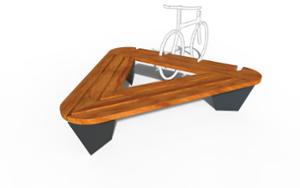 street furniture, bench, bicycle stand, wood seating, multiple stands, for wheel