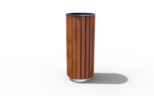 street furniture, litter bin, wood, curved