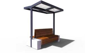 street furniture, seating, autre, wood seating, wood backrest, concrete, canopy roof / lid, smooth concrete, double-sided , modular, shade, canopy