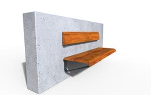 street furniture, seating, wood seating, wood backrest, attached to wall, concrete, smooth concrete