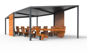 mažoji arhitektūra, kita, suolai, leasure and rest, cowork, 230v lizdas su usb, indukcinis/qi įkroviklis, pasukamas, pergola, stalas, stoginė