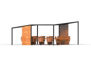 mažoji arhitektūra, kita, suolai, leasure and rest, cowork, 230v lizdas su usb, indukcinis/qi įkroviklis, pasukamas, pergola, stalas, stoginė