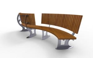 straatmeubilair, zitbanken, prijs per meter, lengte gemeten op de lange kant, dubbelzijdig, logo, houten rugleuning, gebogen, houten zitting