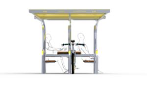 straatmeubilair, bank, zitbanken, fietsenrek, picknick set, moduleerbaar, fietsenrekken, houten zitting, fiets station, tafel, overkapping, fietsoverkapping, meerdere stands