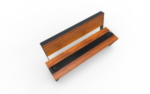 straatmeubilair, zitbanken, solair, houten rugleuning, houten zitting, solarna listwa smartbeam