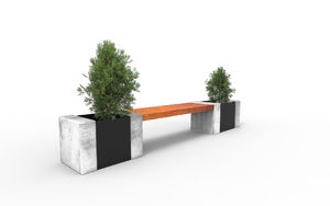 straatmeubilair, plantenbak, bank, beton, glad beton, houten zitting