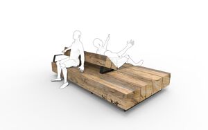 straatmeubilair, zitbanken, dubbelzijdig, kłoda, chaise longue, houten rugleuning, houten zitting