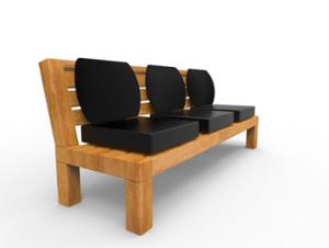 straatmeubilair, zitbanken, hout, houten zitting, houten rugleuning, logo, gestoffeerde zitting, gestoffeerde rugleuning