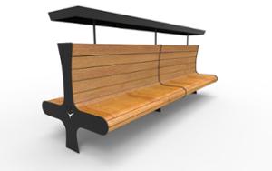 straatmeubilair, zitbanken, houten zitting, houten rugleuning, logo, dubbelzijdig, hoge rugleuning