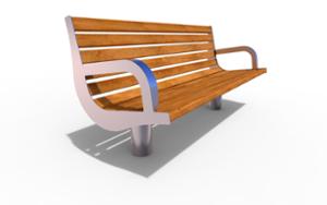 straatmeubilair, zitbanken, houten rugleuning, armleuning, houten zitting