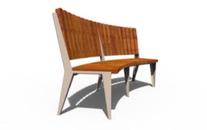 straatmeubilair, zitbanken, horizontale planken, houten rugleuning, gebogen, houten zitting