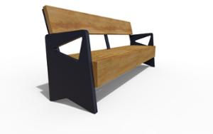 straatmeubilair, zitbanken, houten zitting, houten rugleuning