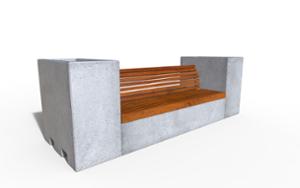 straatmeubilair, zitbanken, plantenbak, houten zitting, houten rugleuning, beton, glad beton, mobiel (compatibel met transpallet)