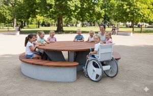 straatmeubilair, bank, overige, gebogen, tafel, picknick set