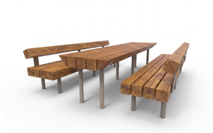 straatmeubilair, bank, houten zitting, picknick set, toegankelijk voor mindervaliden, kłoda