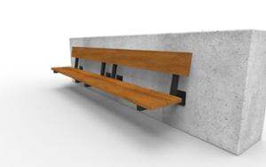 mała architektura, seating, concrete, beton architektoniczy, attached to wall, wood backrest, wood seating