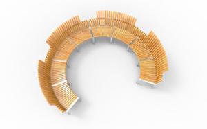 mała architektura, seating, modular, wood backrest, curved, armrest, scandinavian line, wood seating, small table