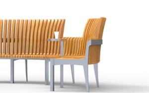 mała architektura, seating, modular, wood backrest, curved, armrest, scandinavian line, wood seating, small table