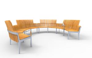 mała architektura, seating, modular, wood backrest, curved, armrest, scandinavian line, wood seating, small table