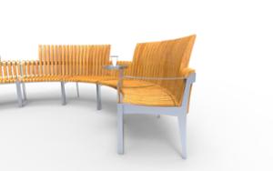 mała architektura, seating, modular, wood backrest, curved, armrest, scandinavian line, wood seating, small table