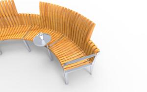 mała architektura, seating, modular, wood backrest, curved, armrest, scandinavian line, wood seating, small table