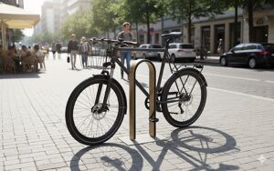 mała architektura, bicycle stand, rubber protection, for warsaw, with bike frame protection, cycle rack