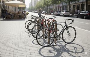mała architektura, bicycle stand, rubber protection, for warsaw, with bike frame protection, cycle rack