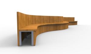 mała architektura, seating, price per metre, horizontal planks, length measured on longer side, wood backrest, curved, wood seating
