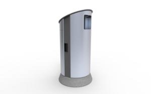 mała architektura, litter bin, stal, curved, concrete, canopy roof / lid, beton architektoniczy, side aperture