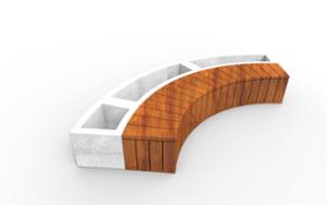 mała architektura, bench, planter, wood seating, curved, concrete, beton architektoniczy, modular, horizontal planks