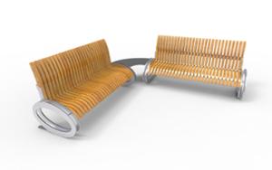mała architektura, seating, wood seating, wood backrest, curved, table, small table, modular