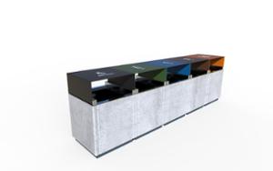 mała architektura, litter bin, concrete, full segregation, logo, canopy roof / lid, beton architektoniczy, side aperture