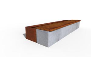 mała architektura, bench, planter, wood seating, concrete, beton architektoniczy, corten