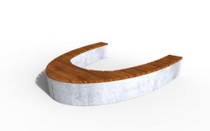 mała architektura, bench, planter, wood seating, curved, concrete, wall top, beton architektoniczy