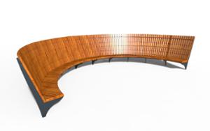 mała architektura, seating, wood seating, wood backrest, curved, modular, high backrest, price per metre, length measured on longer side