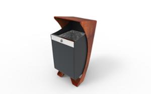 mała architektura, litter bin, canopy roof / lid, side aperture, corten