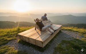 mała architektura, seating, wood seating, wood backrest, double-sided , chaise longue, kłoda