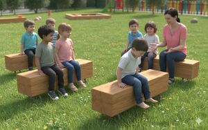 mała architektura, bench, kłoda, dzieci, zielona klasa