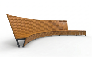 mała architektura, seating, wood seating, wood backrest, curved, modular, high backrest, price per metre, length measured on longer side
