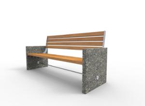 street furniture, seating, wood seating, wood backrest, armrest, granite