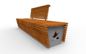 street furniture, seating, wood seating, wood backrest, logo