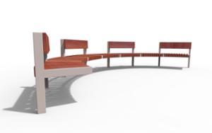 street furniture, bench, seating, wood seating, wood backrest, curved, modular, price per metre, length measured on longer side