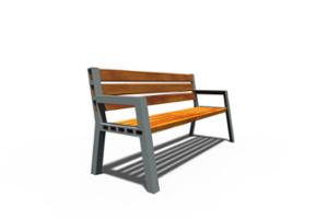 street furniture, seating, wood seating, wood backrest, armrest, logo, vintage